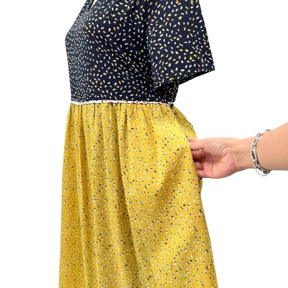 Roolee Navy & Yellow Contrast Print Knee Length Fit & Flare Babydoll Mini Dress - Picture 4 of 11